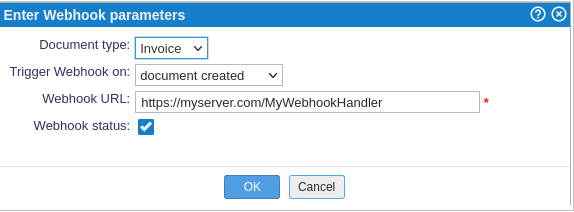API webhook entry form