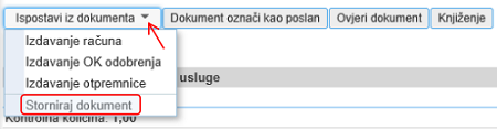 Izdavanje storno računa za predujam