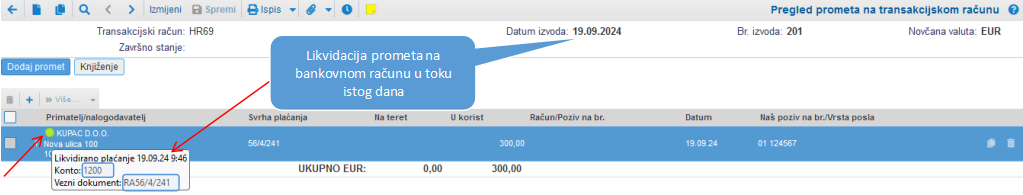 Likvidacija prometa na bankovnom računu u realnom vremenu