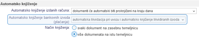 Postavke automatske likvidacije prometa i automatskog knjiženja likvidiranih izvoda