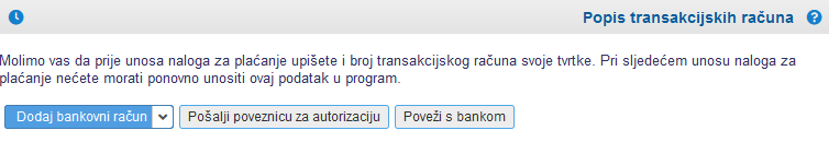 Obavijest da je potrebno unijeti bankovni račun