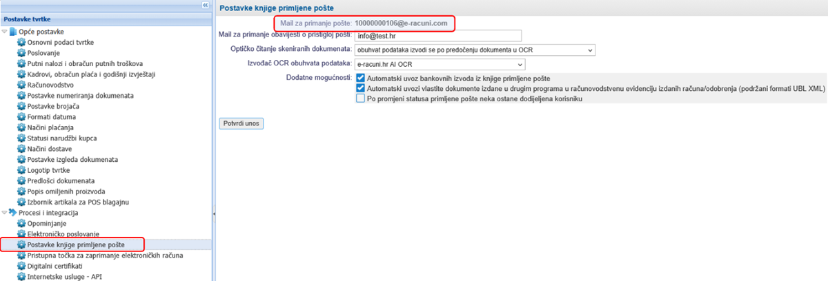 Uređivanje postavki knjige primljene pošte