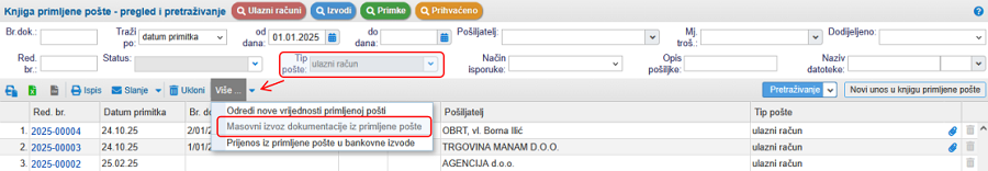Izvoz zaprimljenih eRačuna u datoteku ZIP