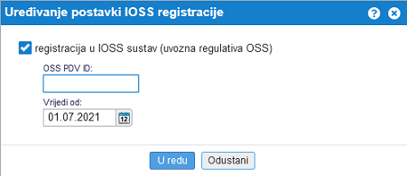 Uređivanje postavki IOSS registracije