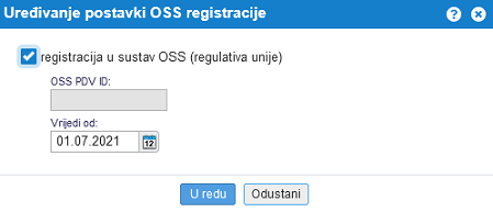 Uređivanje postavki OSS registracije