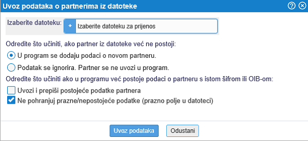 Maska za uvoz partnera