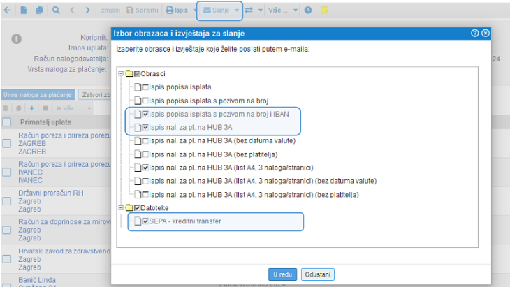 Slanje naloga za plaćanje e-poštom iz programa