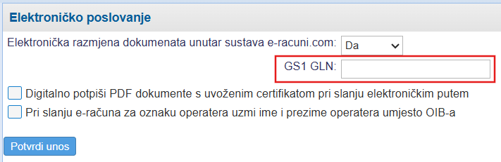 Unos GS1 GLN broja