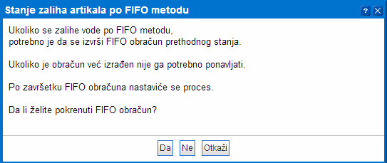 Pokretanje obračuna FIFO