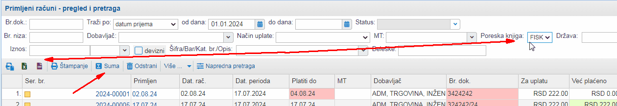 Primljeni račun pretraga PDV knjige