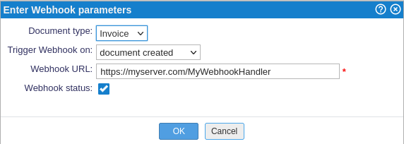 API webhook entry form