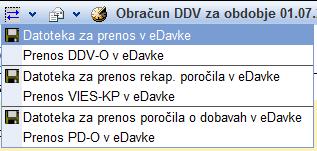 Opcija za izvoz podatkov iz obrazca DDV-O v eDavke