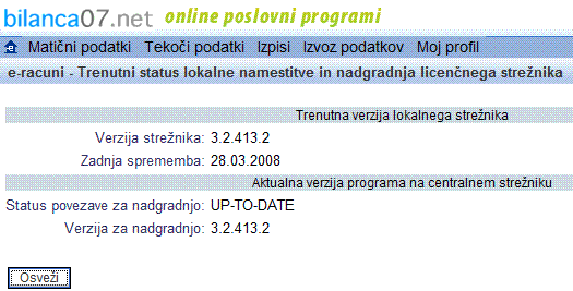 Lokalna verzija programa je usklajena z verzijo programa na centralnem strežniku