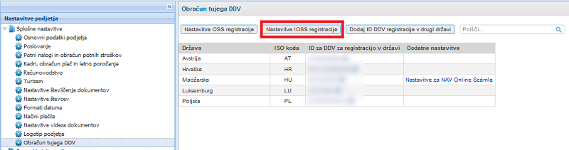 Nastavitve IOSS registracije