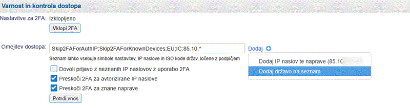 Varnost in kontrola dostopa urejanje