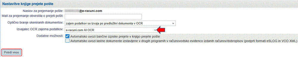 Aktivacija razpoznavalca OCR AI e-racuni.com