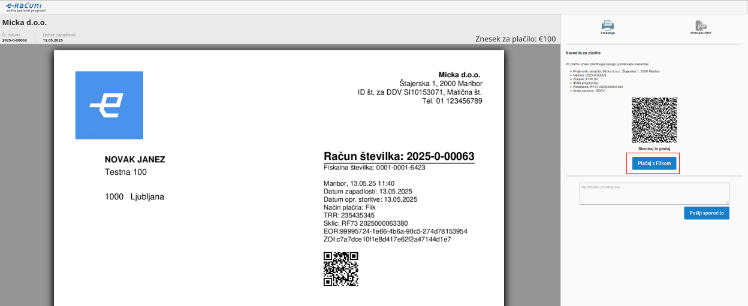 Možnost plačila računa s Flik