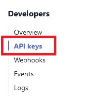 Odpiranje nastavitev za API ključ