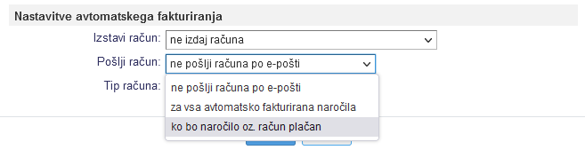 Nastavitve za avtomatsko pošiljanje računa na elektronski naslov kupca