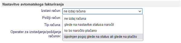 Nastavitve za avtomatsko izdajo računa ob prenosu naročila iz spletne trgovine v program e-racuni