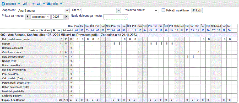 Evidenca in obračun delovnih ur po uvozu iz datoteke