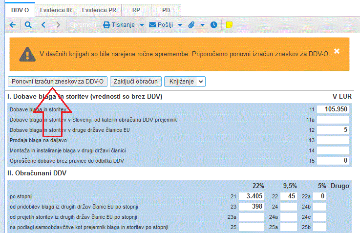 Potrdimo ponovni izračun zneskov na obrazcu DDV-O
