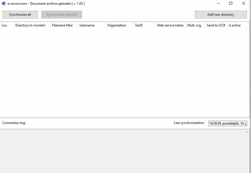 Nadzorna plošča programa Document uploader