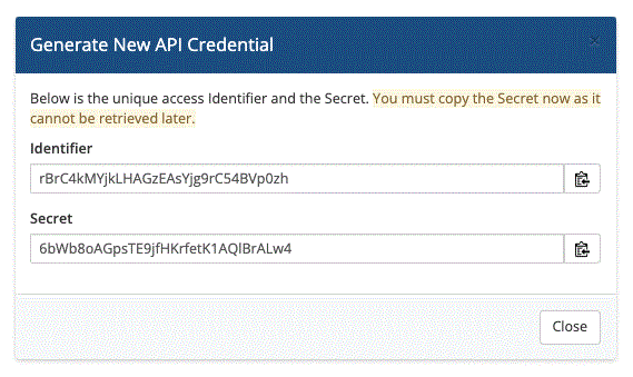 Generiramo API key in API identifier, ki ga bomo uporabili v nastavitvah sinhronizacije