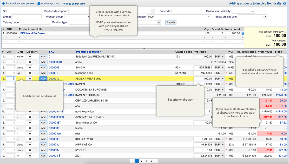 Features – Tax compliant cloud invoicing for Central Europe / Online ERP